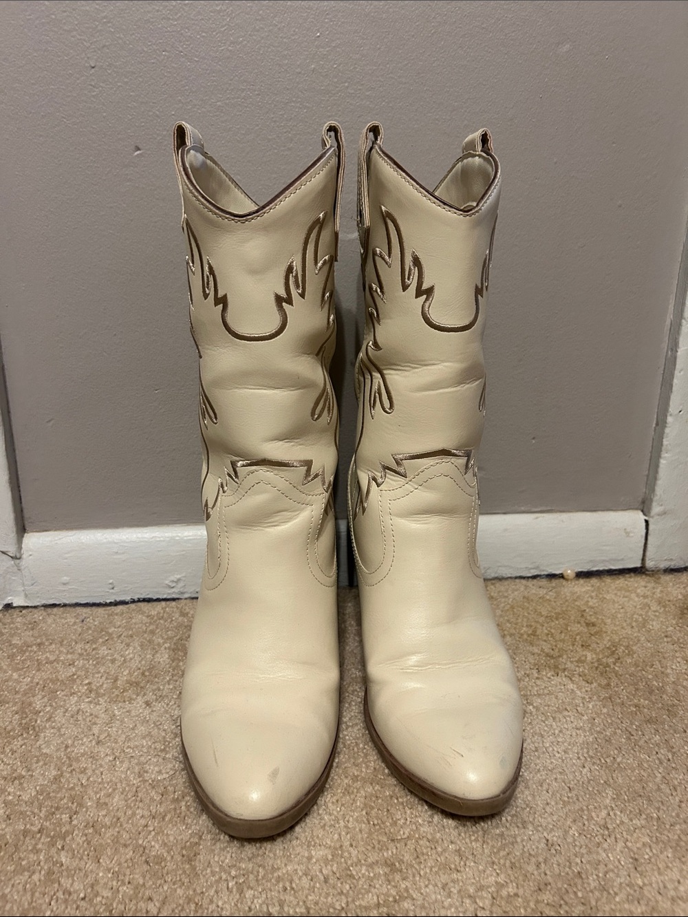 Maurices Cream Western Mid-Calf Heeled Boots